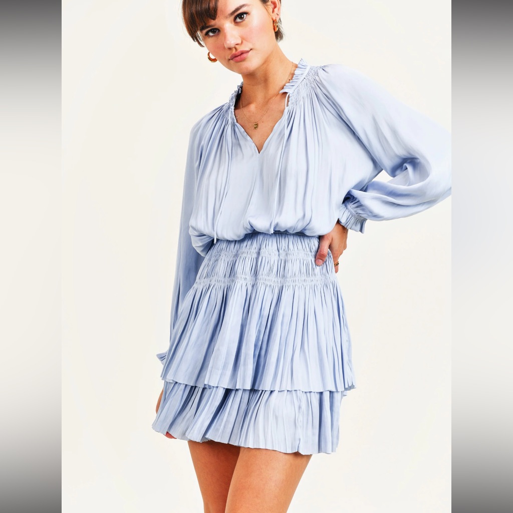Light Blue Tiered Long-Sleeve Mini Dress